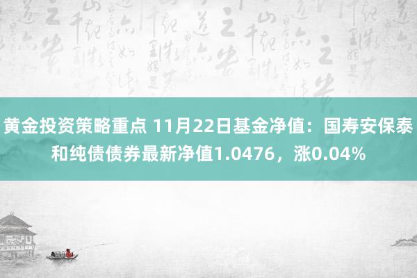 黄金投资策略重点 11月22日基金净值：国寿安保泰和纯债债券最新净值1.0476，涨0.04%