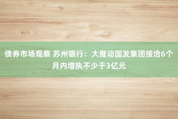 债券市场观察 苏州银行：大推动国发集团接洽6个月内增执不少于3亿元