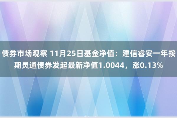 债券市场观察 11月25日基金净值：建信睿安一年按期灵通债券发起最新净值1.0044，涨0.13%