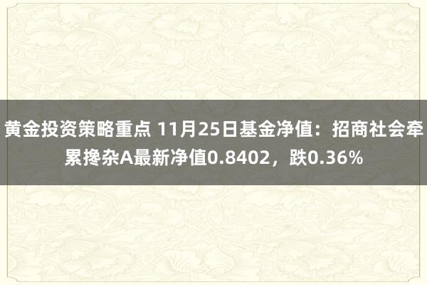 黄金投资策略重点 11月25日基金净值：招商社会牵累搀杂A最新净值0.8402，跌0.36%