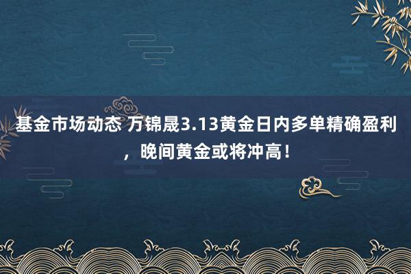 基金市场动态 万锦晟3.13黄金日内多单精确盈利，晚间黄金或将冲高！