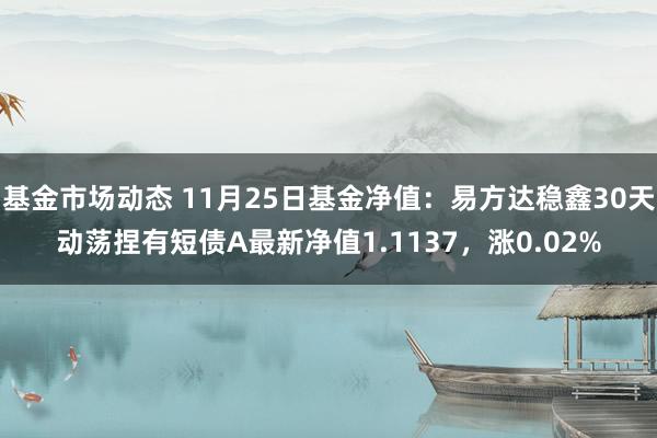 基金市场动态 11月25日基金净值：易方达稳鑫30天动荡捏有短债A最新净值1.1137，涨0.02%