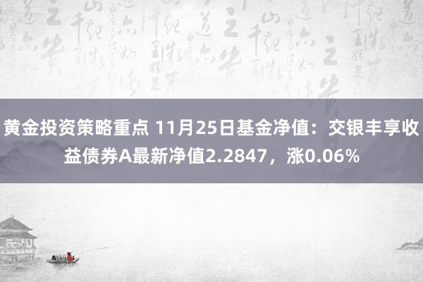 黄金投资策略重点 11月25日基金净值：交银丰享收益债券A最新净值2.2847，涨0.06%