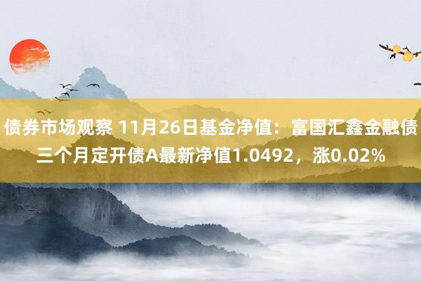 债券市场观察 11月26日基金净值：富国汇鑫金融债三个月定开债A最新净值1.0492，涨0.02%