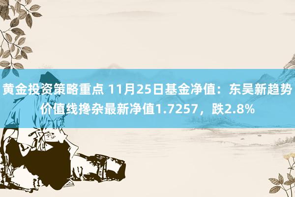 黄金投资策略重点 11月25日基金净值：东吴新趋势价值线搀杂最新净值1.7257，跌2.8%