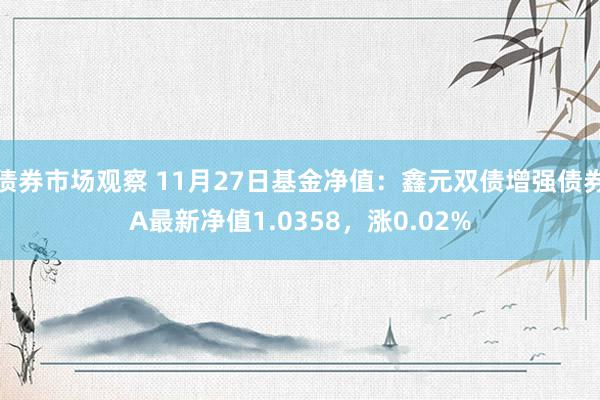 债券市场观察 11月27日基金净值：鑫元双债增强债券A最新净值1.0358，涨0.02%